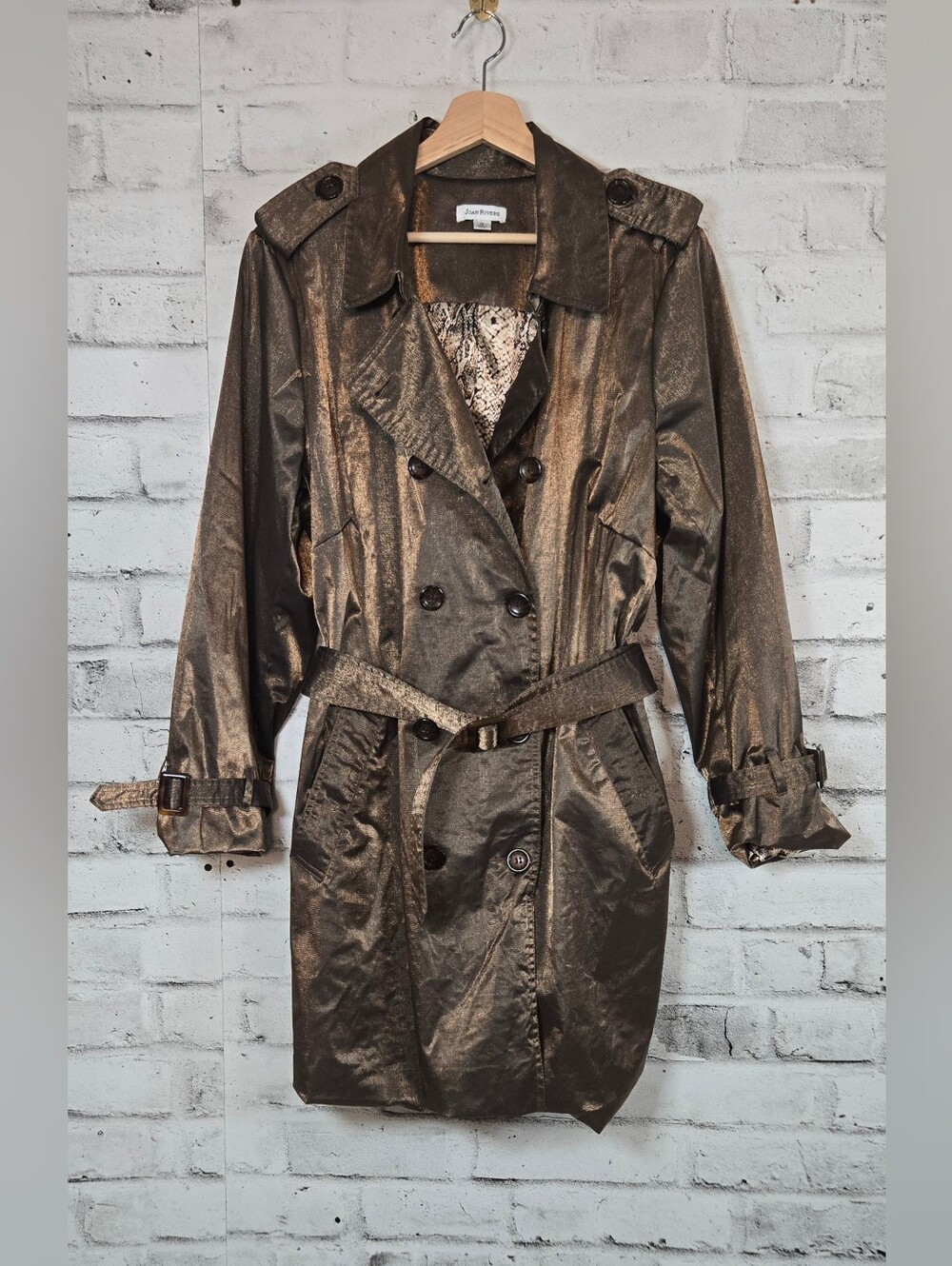 Joan Rivers Metallic Bronze Belted Trench Coat Womens 1X Lightweight Jacket